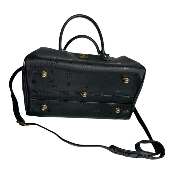 MCM Black Visetos Nylon & Leather Boston Style Crossbody Satchel Bag ~EUC - Picture 11 of 13